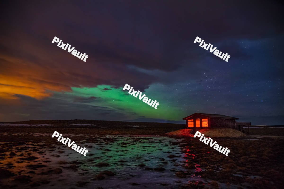 Aurora on the beach at night